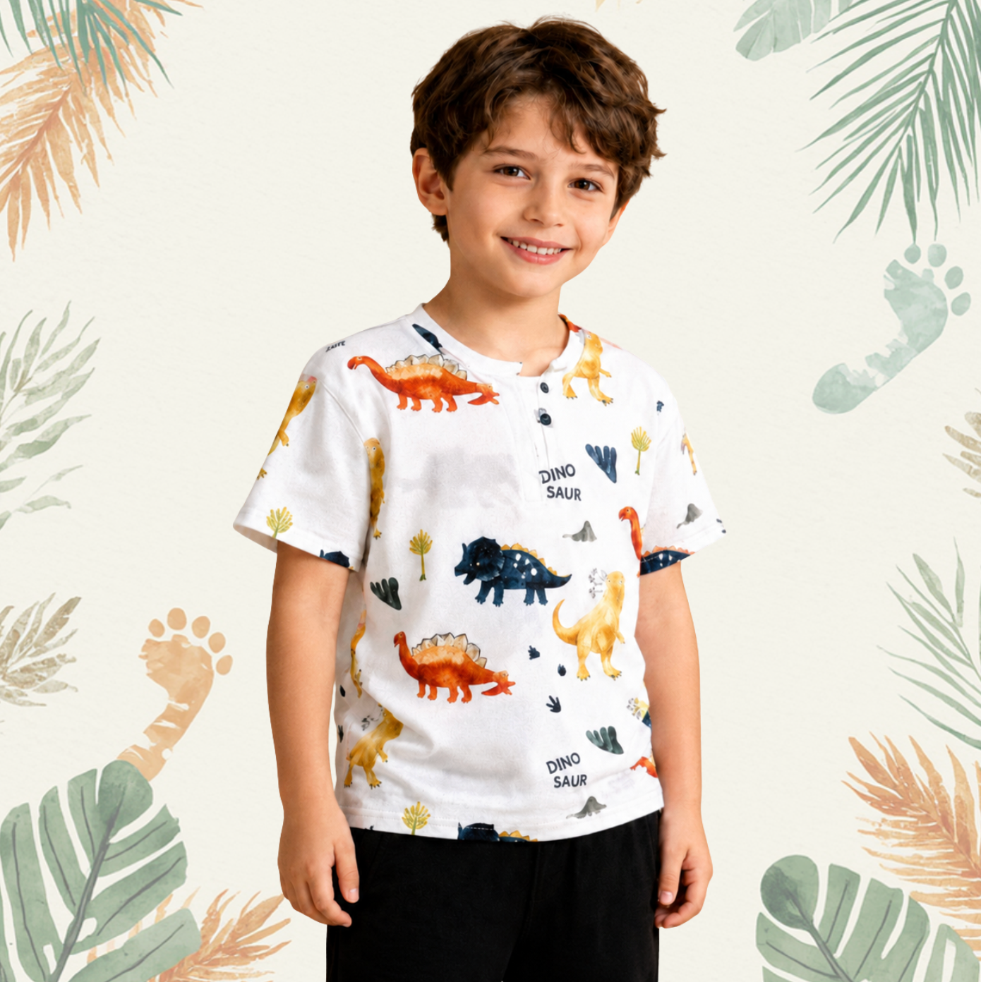Guide des tailles du t-shirt dinosaure enfant, du 3-4 ans au 9-10 ans