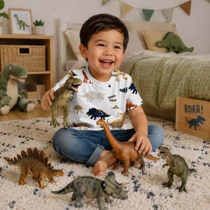 Enfant portant le t-shirt dinosaure Tidookids