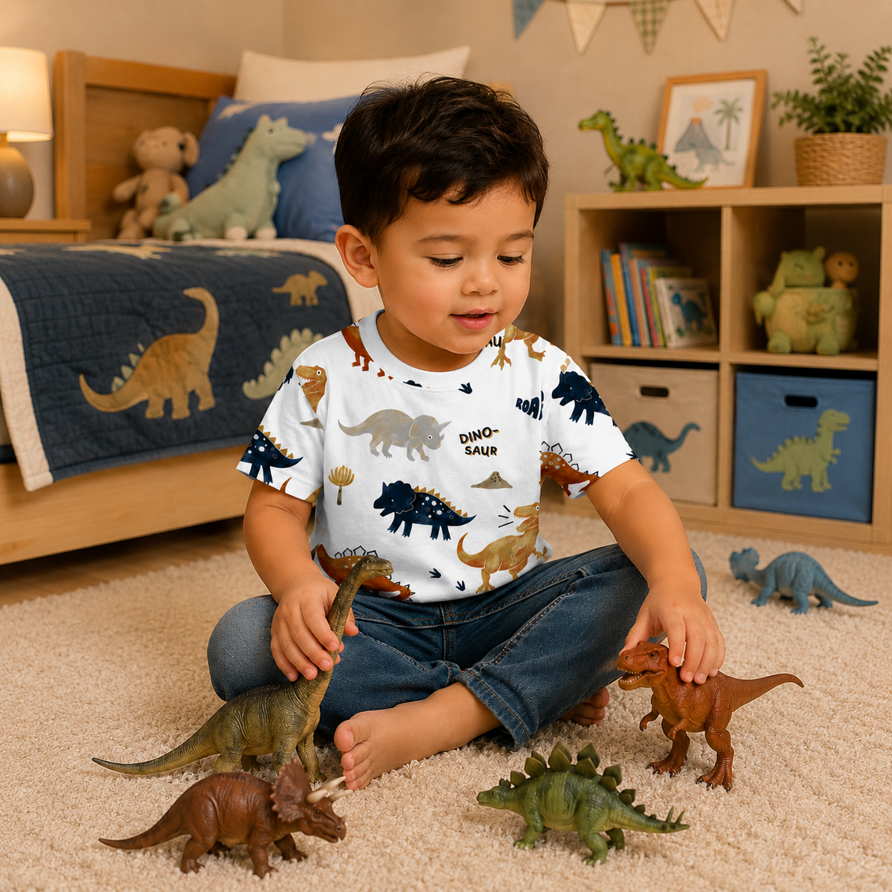T-shirt dinosaure enfant assorti à la peluche Léo le Tyrannosaure